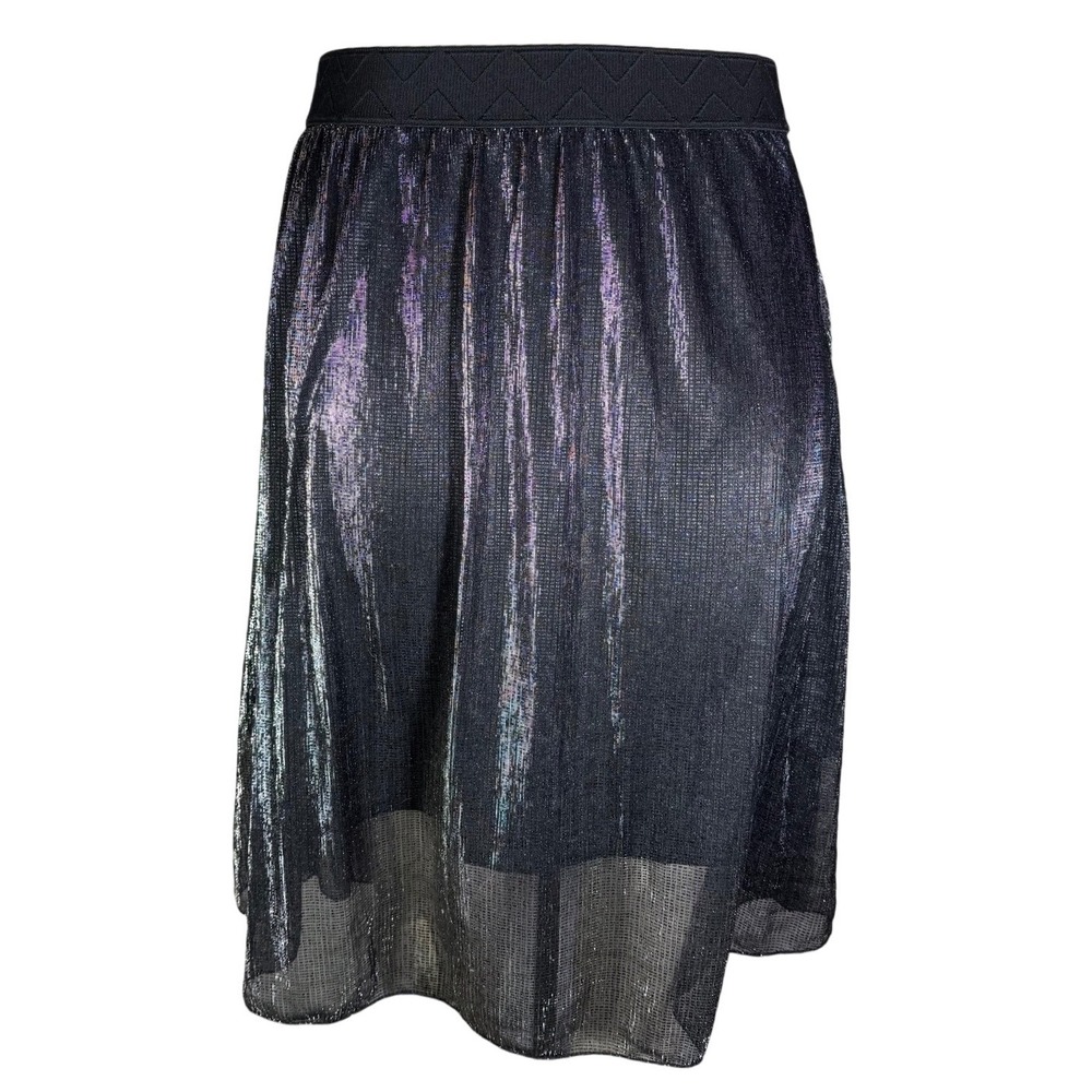 LuLaRoe Lola Skirt Womens XL Black Silver Metallic Iridescent Mesh Pleated